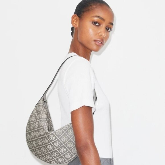Tory Burch T Monogram Gray Hobo Bag